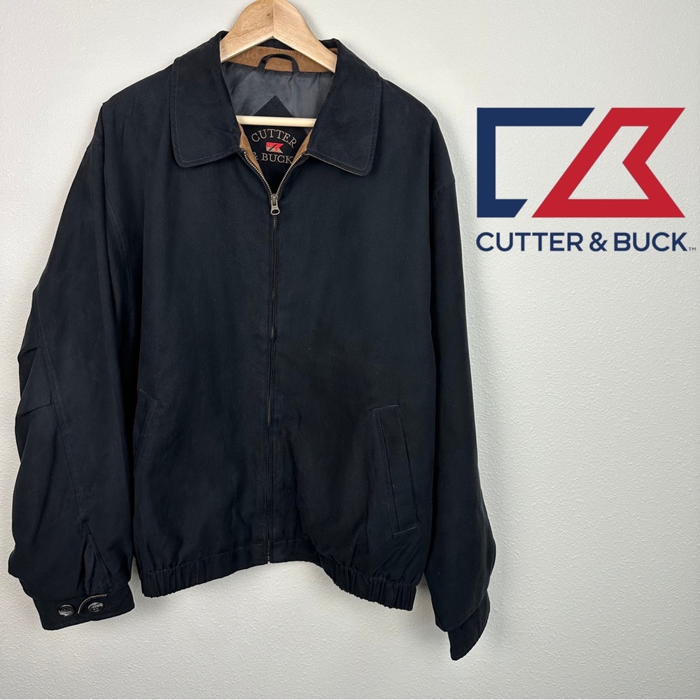 Cutter & Buck Mens Black Faux Suede Bomber Jacket XL Full Zip Lightweight Coat